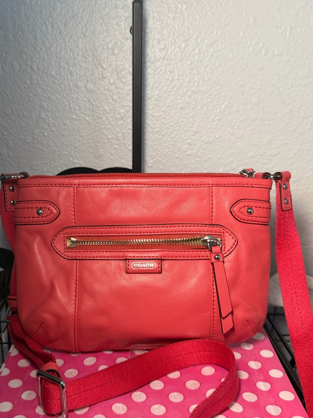Coach Coral Pink Leather Ashley Crossbody Bag - Watermelon